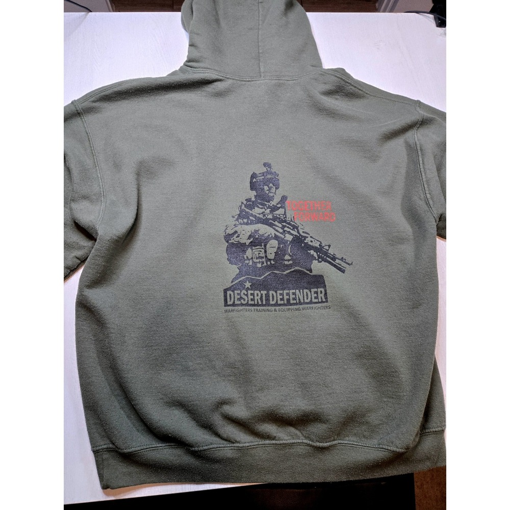 Desert Defender Military Hoodie Mens Large Olive Green Together Forward Gildan